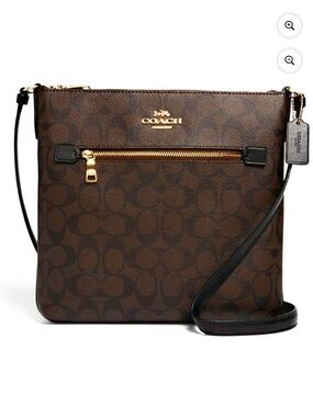 Coach Brown Black Signature Crossbody File Bag